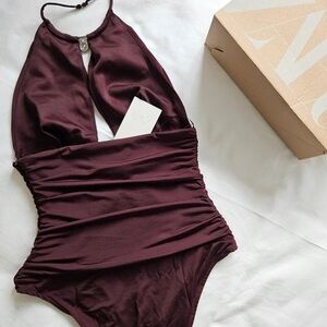 Zara Deep Burgundy Halter One-Piece